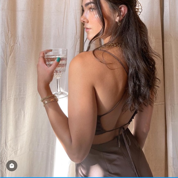 Revival Slip Dress Chocolate Brown Satin w/ Tie Back Sz S - Picture 14 of 14